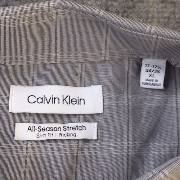 New Calvin Klein Shirt XL 17 17.5 34/35 All Season Stretch Gray Check - Picture 4 of 11